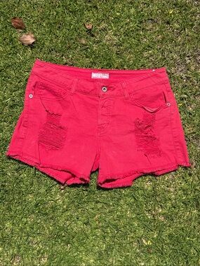 Guess Cotton Denim Red Distressed Short Y2K Summer Vintage Dyed size 32